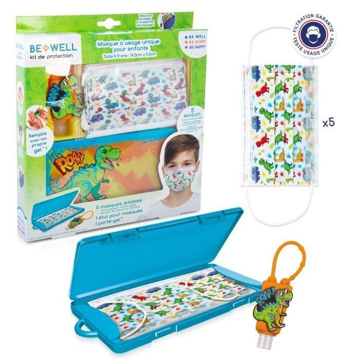 BE WELL Kit de Protection Dinosaure - Prévention complet : Masques je