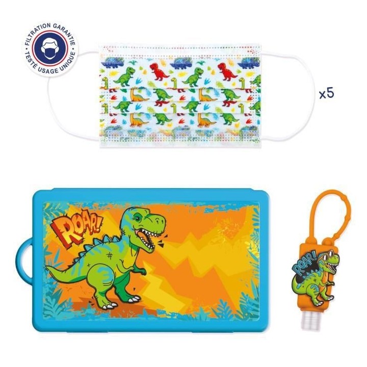 BE WELL Kit de Protection Dinosaure - Prévention complet : Masques je