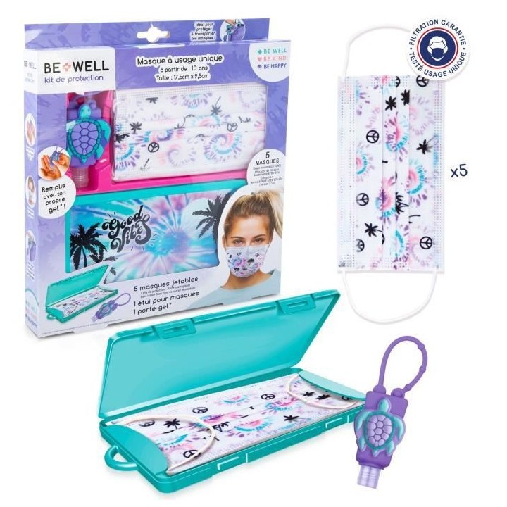BE WELL Kit de Protection Tie Dye - Prévention complet : Masques jeta