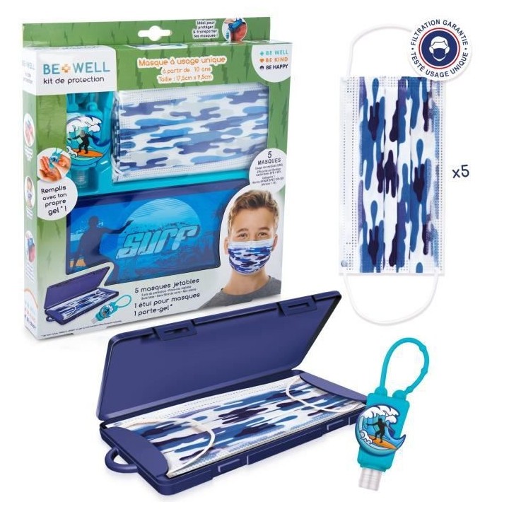 BE WELL Kit de Protection Surf - Prévention complet : Masques jetable