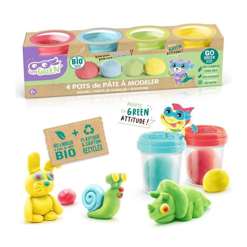 SUPER GREEN Kit de 4 pots de pâte a modeler bio