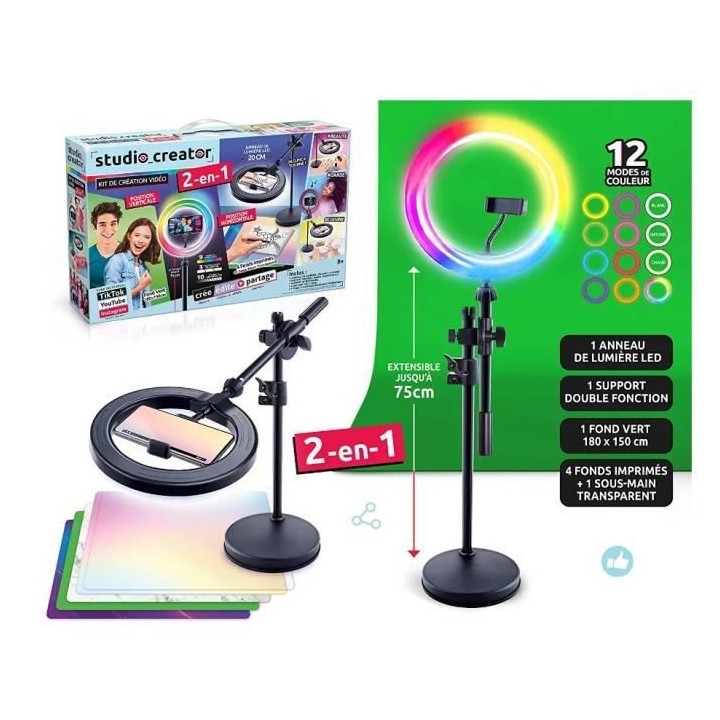 Canal Toys - Studio Vidéo 2-en-1 avec anneau lumineux LED multicolore