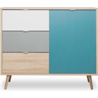 Meuble de rangement - Chene, gris et bleu pétrole - Scandinave - CUBA