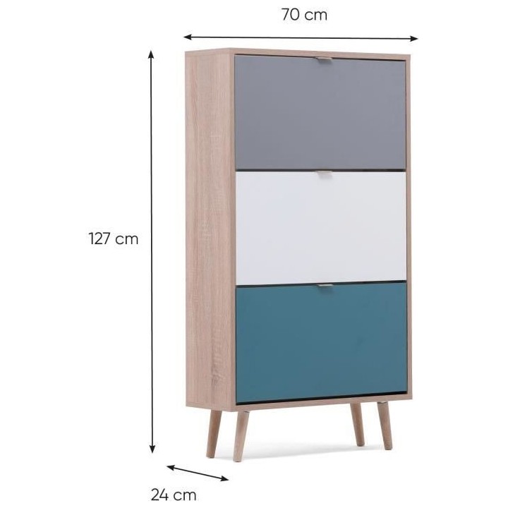 CUBA Meuble a chaussures 18 paires - Décor Chene sonoma et gris clair