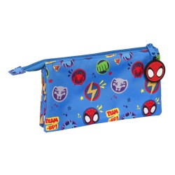 Trousse Fourre-Tout Triple Spiderman Team up Bleu 22 x 12 x 3 cm