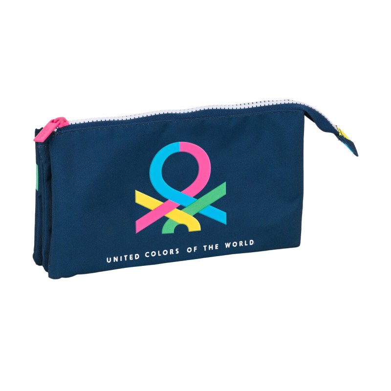 Trousse Fourre-Tout Triple Benetton Corazones Multicouleur Blue marine 22 x 12 x 3 cm