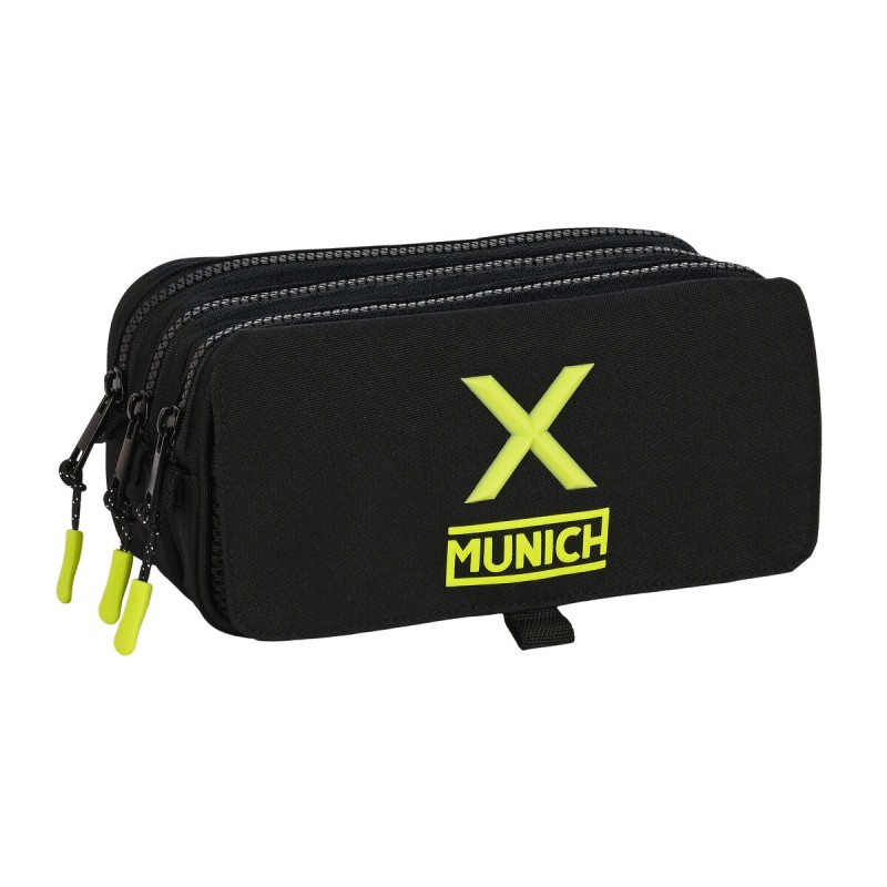 Trousse Fourre-Tout Triple Munich Negro Noir (21,5 x 10 x 8 cm)