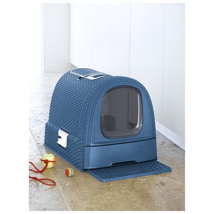 CURVER Maison de toilette - Bleu - Pour chat - 51 x 38,5 x 39,5 cm