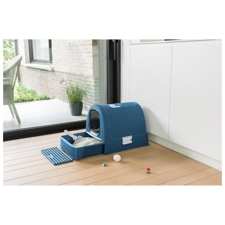 CURVER Maison de toilette - Bleu - Pour chat - 51 x 38,5 x 39,5 cm