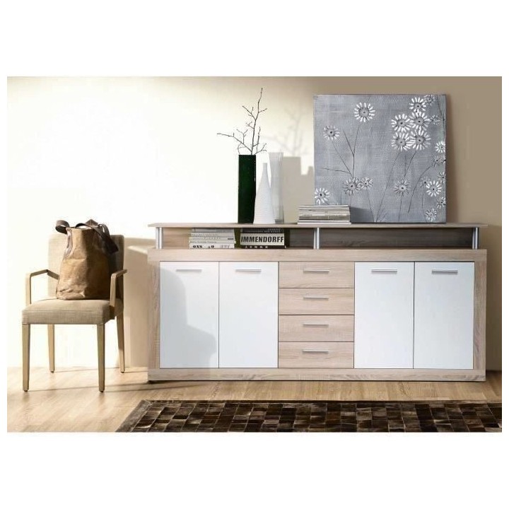 CAVA Buffet bas contemporain décor chene et blanc - L 197 cm