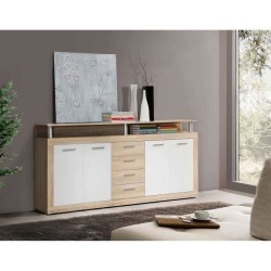 CAVA Buffet bas contemporain décor chene et blanc - L 197 cm