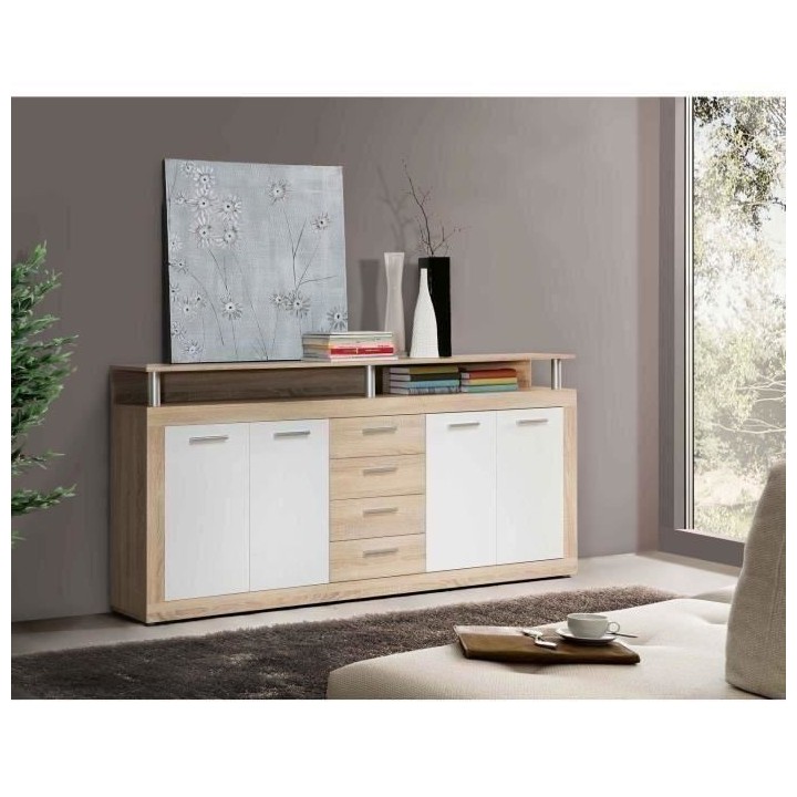CAVA Buffet bas contemporain décor chene et blanc - L 197 cm