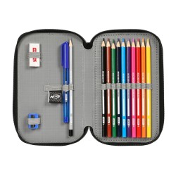 Trousse Scolaire avec Accessoires Nerf Boost Noir 12.5 x 19.5 x 4 cm (28 Pièces)