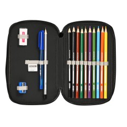 Trousse Scolaire avec Accessoires Kappa Black Noir 12.5 x 19.5 x 4 cm (28 Pièces)