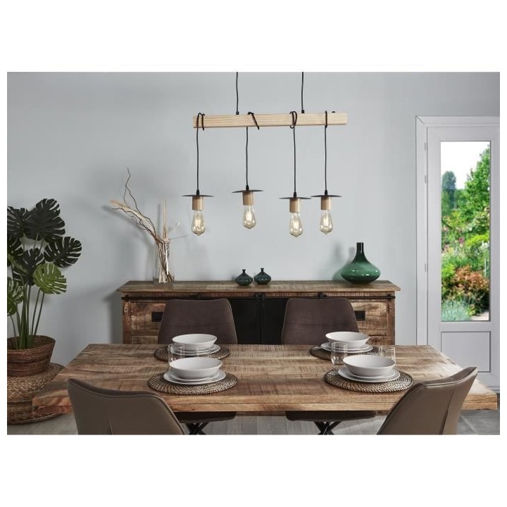 DETROIT Suspension industrielle 4 tetes - Abat-jour disque - 71 x 15x