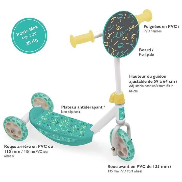 Trottinette 3 Roues + Casque+ Protections