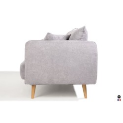 Canapé Fixe 3 places DAREN -Tissu Gris clair - Style scandinave -2 Coussins Déco - L 207 x P 90 x H 88 cm