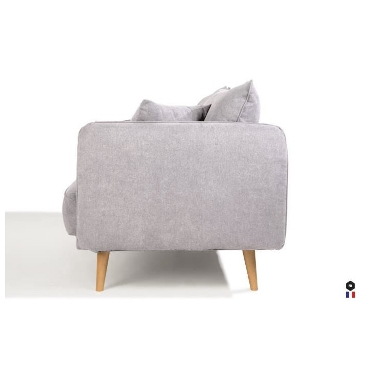 Canapé Fixe 3 places DAREN -Tissu Gris clair - Style scandinave -2 Co
