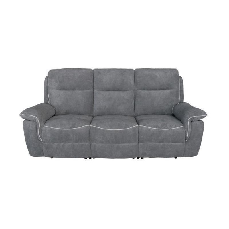 Canapé 3 places dont 2 relax manuelles - Tissu gris foncé et gris clair - L 224 x P 98 x H 104 cm - DARWIN