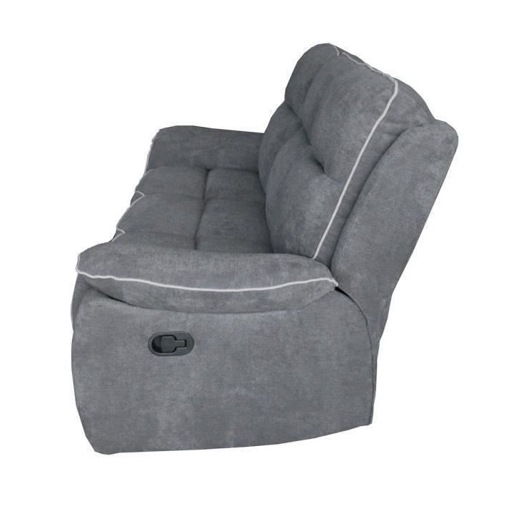 Canapé 3 places dont 2 relax manuelles - Tissu gris foncé et gris cl