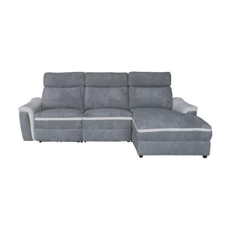 DARWIN Canapé d'angle droit dont 1 relax électrique- Tissu gris foncé et gris clair - L 273 x P 96 x H 104 cm