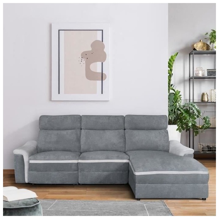 DARWIN Canapé d'angle droit dont 1 relax électrique- Tissu gris fonc