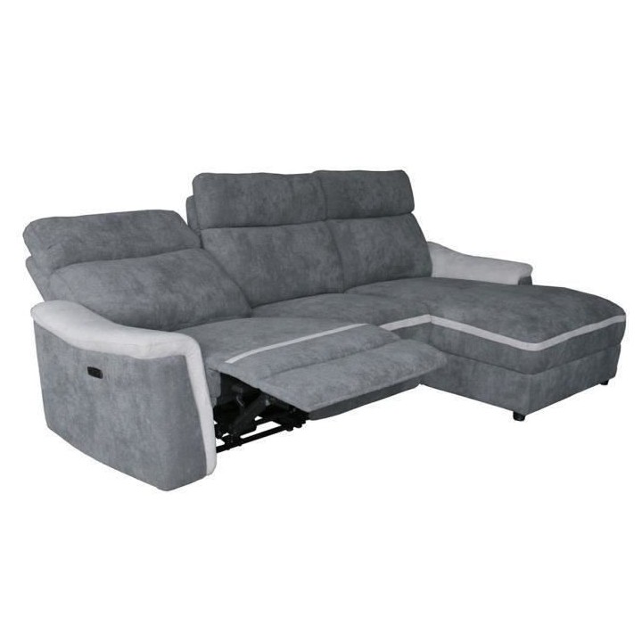 DARWIN Canapé d'angle droit dont 1 relax électrique- Tissu gris fonc