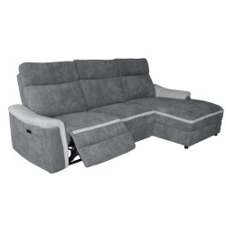 DARWIN Canapé d'angle droit dont 1 relax électrique- Tissu gris foncé et gris clair - L 273 x P 96 x H 104 cm