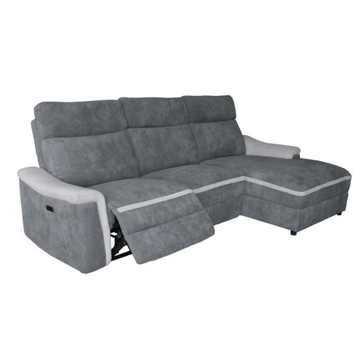 DARWIN Canapé d'angle droit dont 1 relax électrique- Tissu gris fonc