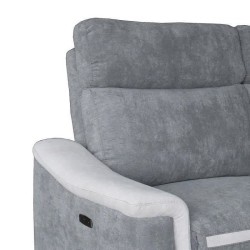 DARWIN Canapé d'angle droit dont 1 relax électrique- Tissu gris foncé et gris clair - L 273 x P 96 x H 104 cm