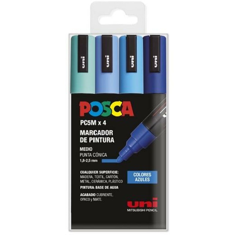 boîte de marqueurs POSCA PC-5M Bleu 4 Pièces