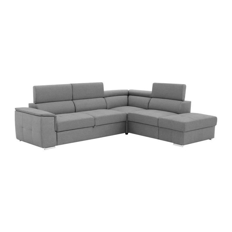 Canapé d'angle convertible réversible 5 places DAYTONA - Tissu Gris - Contemporain - L 275 x P 233 x H 76 cm