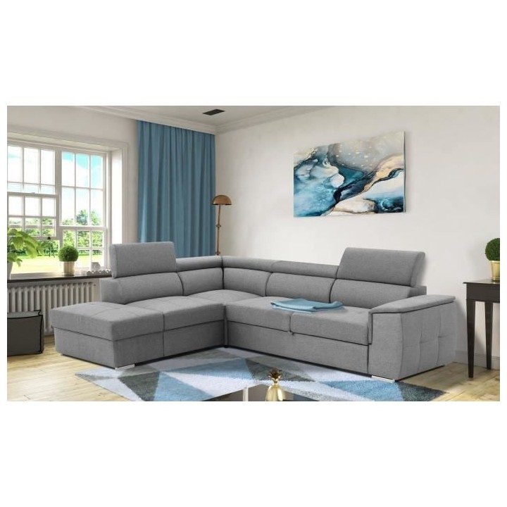 Canapé d'angle convertible réversible 5 places DAYTONA - Tissu Gris