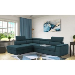 Canapé d'angle convertible réversible 5 places DAYTONA - Tissu Bleu - L 275 x P 233 x H 76 cm