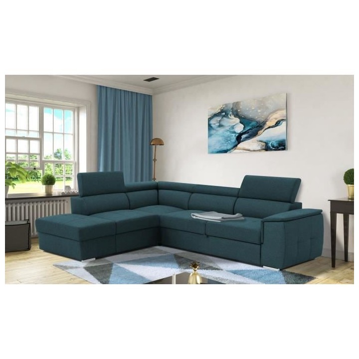 Canapé d'angle convertible réversible 5 places DAYTONA - Tissu Bleu
