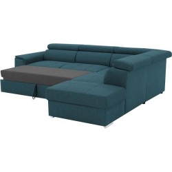 Canapé d'angle convertible réversible 5 places DAYTONA - Tissu Bleu - L 275 x P 233 x H 76 cm