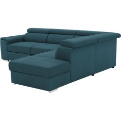 Canapé d'angle convertible réversible 5 places DAYTONA - Tissu Bleu - L 275 x P 233 x H 76 cm