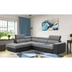 Canapé d'angle convertible réversible 5 places DAYTONA - Tissu Anthracite et gris - L 275 x P 233 x H 76 cm