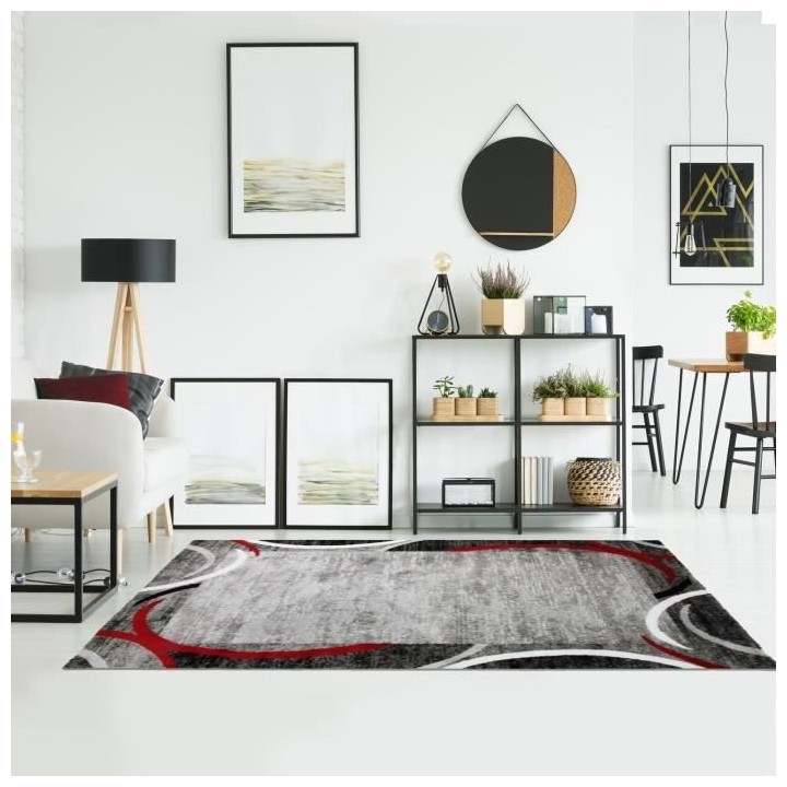 SUBWAY ENCADRE Tapis de salon en polypropylene - 120x170 cm - Rouge