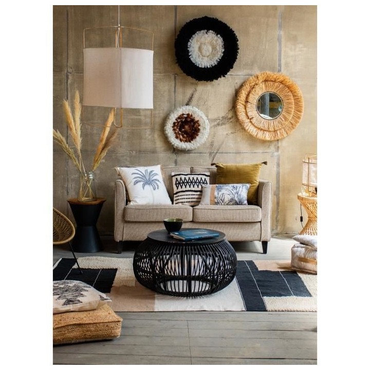 Tapis - Naturel, noir et beige - Coton et laine - 160 x 230 cm - Motif