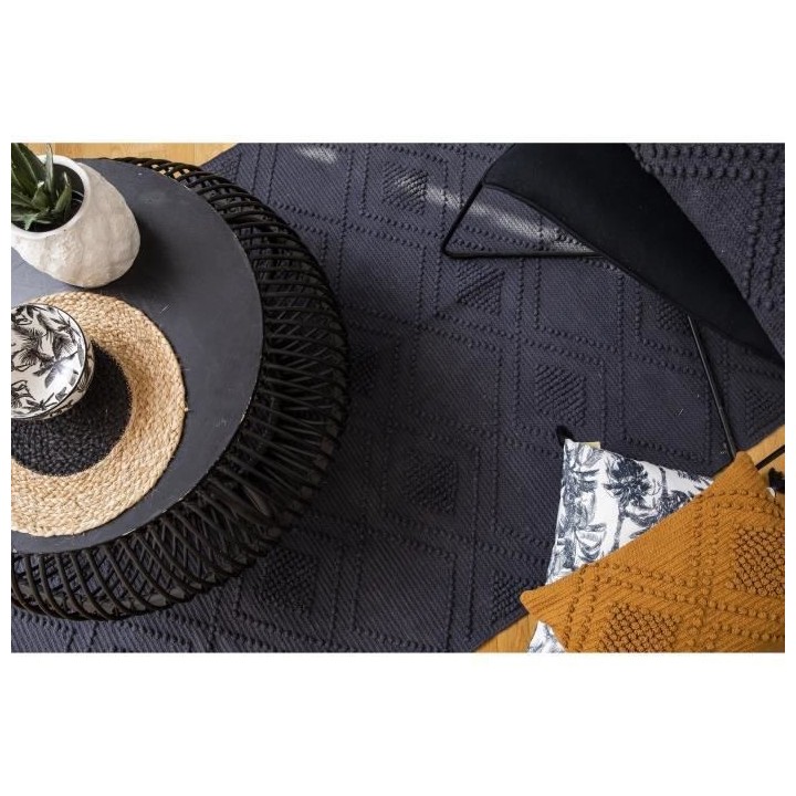 Tapis bouclette - Bleu fumé - 100% coton - 120 x 180 cm - Intérieur