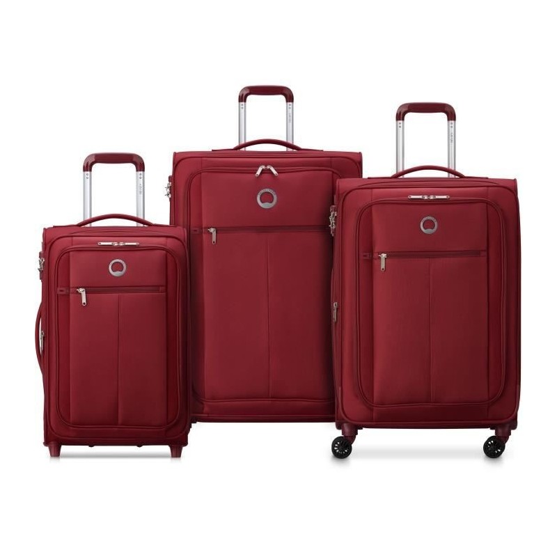 DELSEY PIN UP 5 - Lot de 3 Trolley T55 cabine slim 2 roues + T66/76 Trolley 4 doubles - Extensibles - Rouge