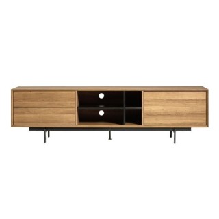 Meuble TV 1 porte et 2 tiroirs - Chene wenge et noir - L 180 x P 40 x