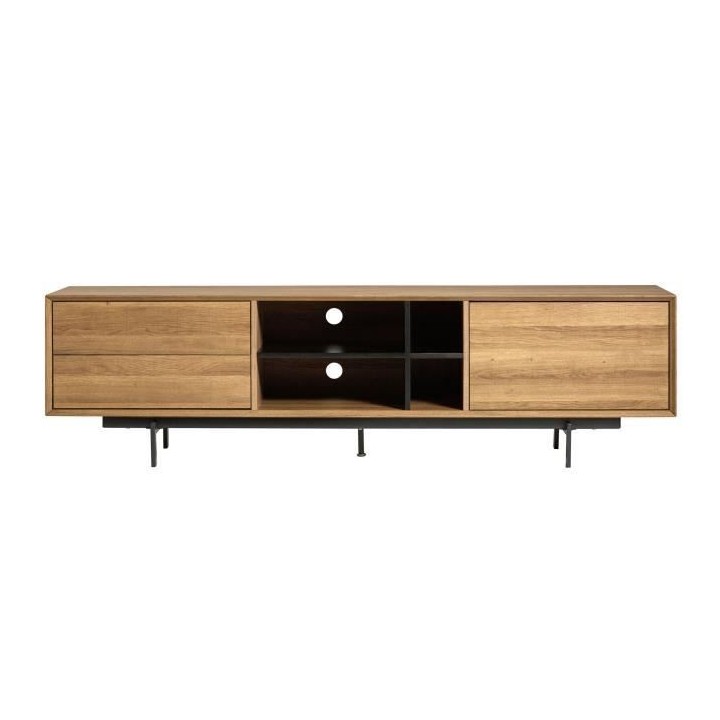 Meuble TV 1 porte et 2 tiroirs - Chene wenge et noir - L 180 x P 40 x