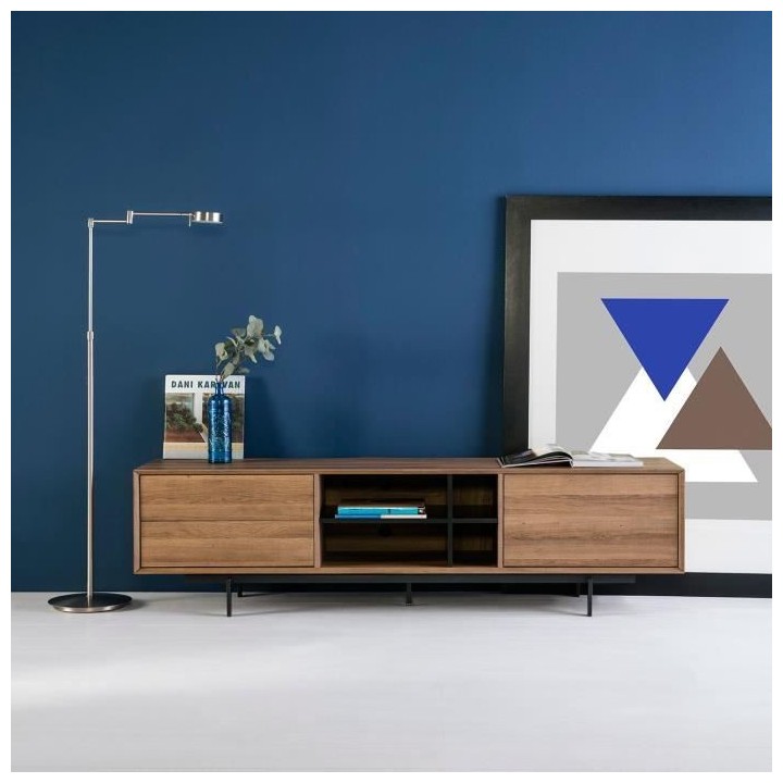 Meuble TV 1 porte et 2 tiroirs - Chene wenge et noir - L 180 x P 40 x