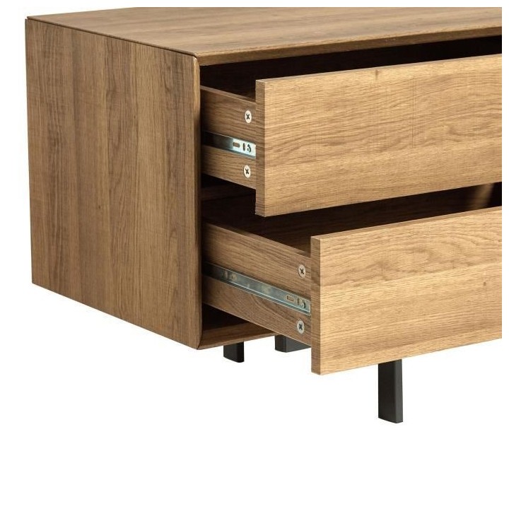 Meuble TV 1 porte et 2 tiroirs - Chene wenge et noir - L 180 x P 40 x