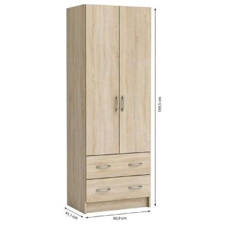 DEMEYERE Armoire - Décor chene brossé - 2 portes et 2 tiroirs - Clas
