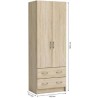 DEMEYERE Armoire - Décor chene brossé - 2 portes et 2 tiroirs - Classique - Chambre - L 61 cm - DUAL