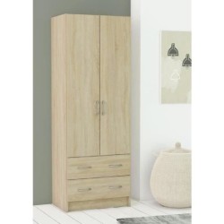 DEMEYERE Armoire - Décor chene brossé - 2 portes et 2 tiroirs - Classique - Chambre - L 61 cm - DUAL