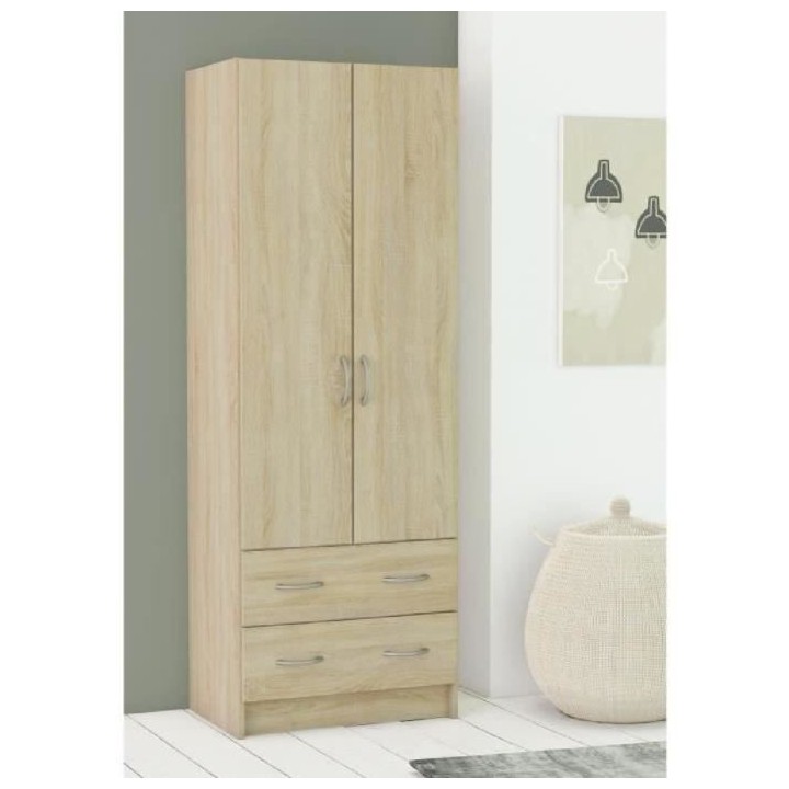 DEMEYERE Armoire - Décor chene brossé - 2 portes et 2 tiroirs - Clas